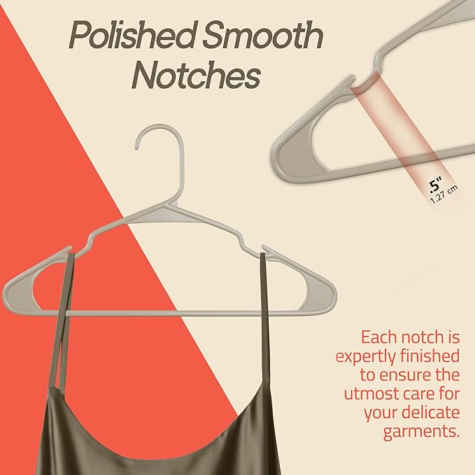 Plastic Clothes Hangers – Heavy Duty Hanger Set, for Organizing Clothes, Dresses, and Coat, Holds Up to 5 lbs, Space-Saving Hangers with Non-Slip Shoulder Grooves, Pack of 120, Ivory