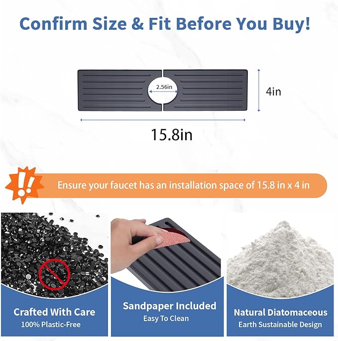 Stone Faucet Mat for Kitchen Sink, Water Absorbing Sink Water Splash Guard, Fast-Drying Kitchen Sink Faucet Mat, Durable Protector and Stone Drying Mat for Kitchen Counter & Bathroom Sink