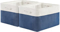 Sacyic Organization and Storage Bins for Shelves - 2 Pack 17X15X12 inch Canvas Storage Cubes Collapsible Baskets for Organizing with Handles, Storage Box for Cloth Decorative (White & Blue)