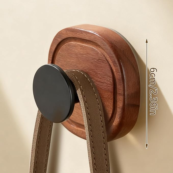 DELITON Suction Cup Hooks for Shower - 4 Pack Wooden Bathroom Towel Hooks Removable Without Drilling, for Hanging Towels, Bath Towels, and Bathrobes