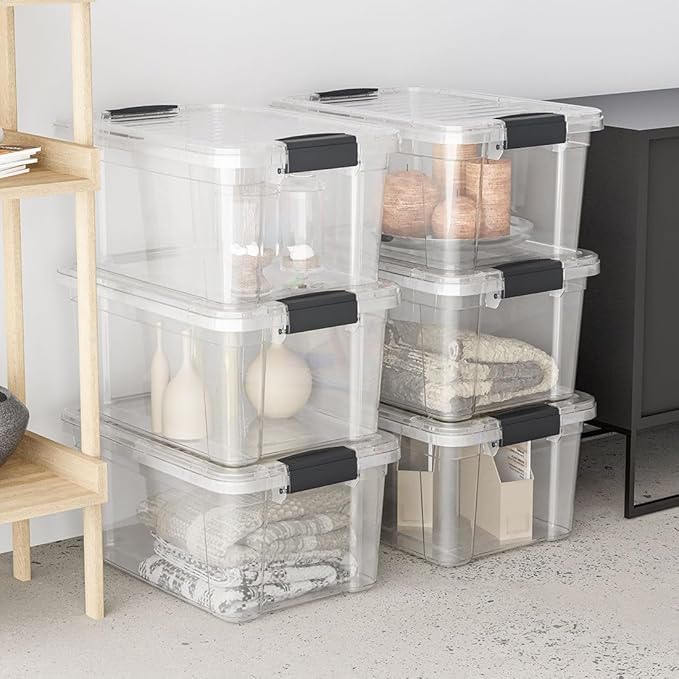 Superio Storage Bins with Lids- 3 Pack, 1.85 Qt Clear Boxes for Organizing, Stackable Plastic Containers- BPA Free, Non-Toxic, Odor Free, Organizer for Home, Office, Dorm