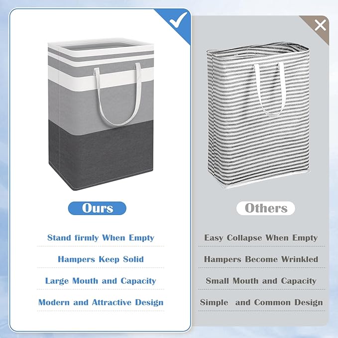 BlissTotes 3-Pack Laundry Basket, Freestanding＆Waterproof Laundry Hamper, Collapsible Tall Clothes Hamper with Easy Carry Handles for Clothes, Towels in the Family and Dorm,Gradient Grey,88L