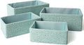 Storage Baskets Set 4 - Stackable Woven Basket Paper Rope Bin, Storage Boxes for Makeup Closet Bathroom Bedroom (Light Green)