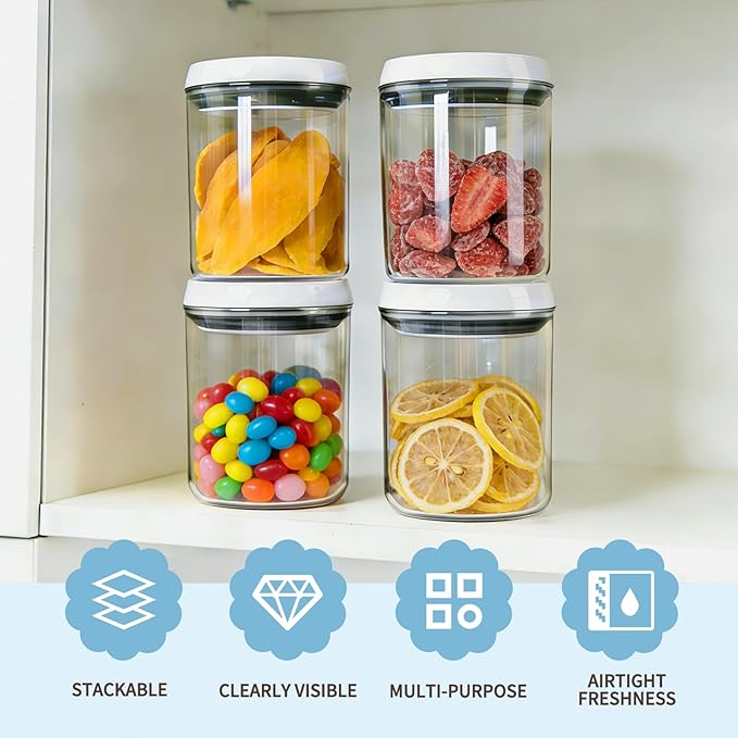 Airtight Pop Top Food Storage Container Sets with Lids 6Pcs Round Rectangle Pop Containers for Kitchen Pantry Organization BPA-Free Stackable Kitchen Storage for Cereal Flour Sugar 0.6qt *4, 3.6qt *2