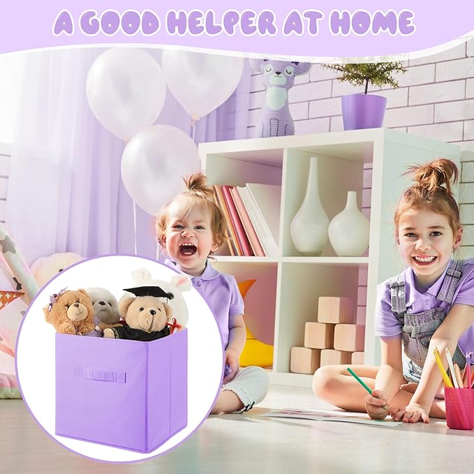 Yinder 12 Pcs Cube Storage Bin Purple 11'' Storage Bins for Playroom Decor Colorful Bins for Kids Foldable Baskets for Nursery Organizer Boxes Fabric Boxes
