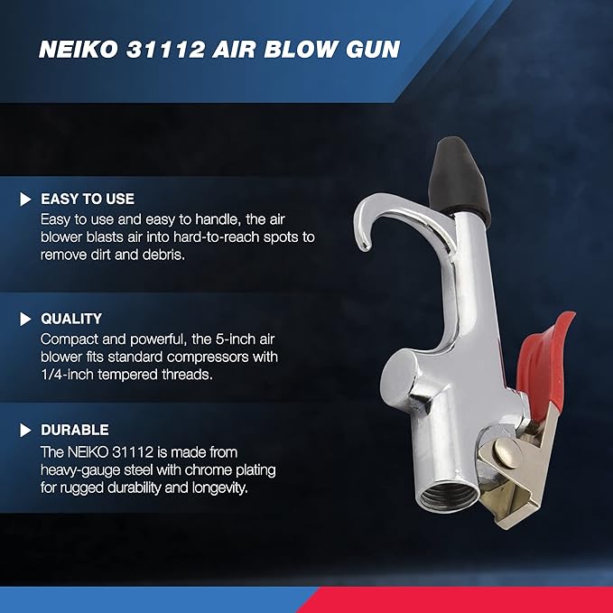 Neiko 31112 Air Blow Gun Nozzle Set, Air Compressor' Air Gun W/ 5 Interchangeable Nozzles, Air-Compressor Accessories Tools Air Gun, Air Blower Gun