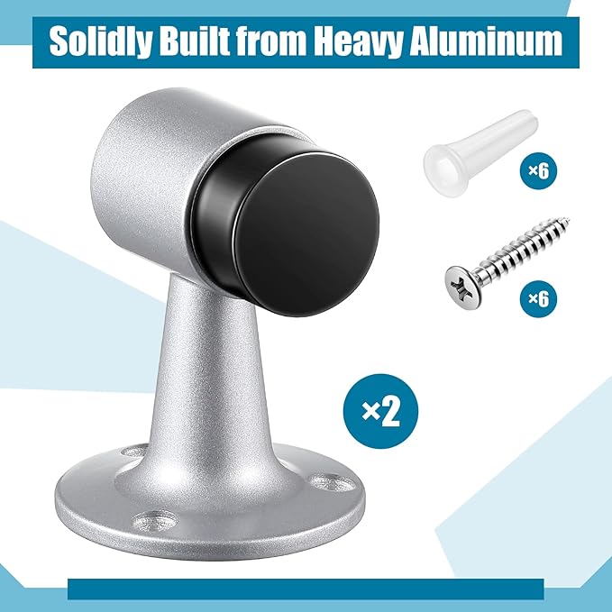2 Pack Heavy Duty Floor Mounted Door Stop 3 in Aluminum Commercial Grade Door Stopper with Rubber Bumper & Stainless Steel Screws (Sliver)