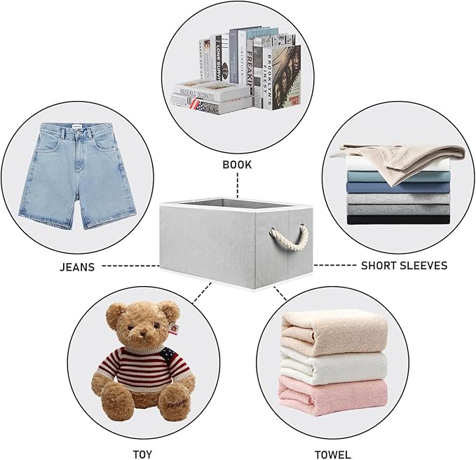 Closet Storage Bins, Linen Closet Organizers and Storage Basket for Shelves, Collapsible Shelf Baskets for Organizing Shelves, Bedroom Clothes Basket, Gray, 4 Pack