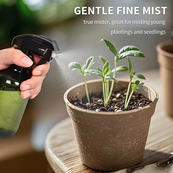 Cleaning Spray Bottles for Plants Misters for Inside, 2 Pack 10 oz Squirt, Water Spray Bottle Mist Sprayer, No Leak Hair Mister Empty with Adjustable Nozzle (Green)