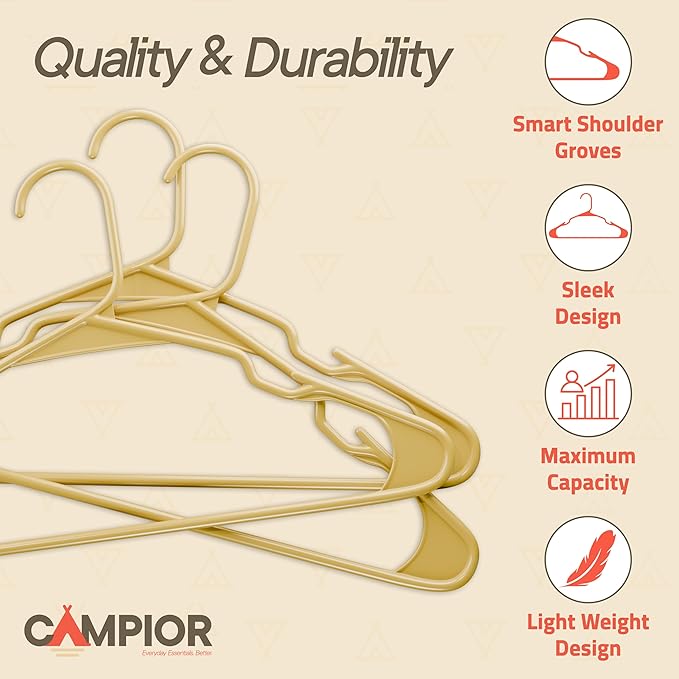 Plastic Clothes Hangers – Heavy Duty Hanger Set, for Organizing Clothes, Dresses, and Coat, Holds Up to 5 lbs, Space-Saving Hangers with Non-Slip Shoulder Grooves, Pack of 5, Yellow