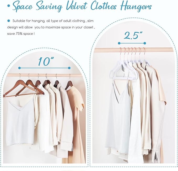 HOUSE DAY White Velvet Hangers 60 Pack, Non Slip Flocked Felt Hangers, Sturdy Velvet Clothes Hanger, Cute Heart Heavy Duty Coat Hanger, Ultra Slim for Closet Space Saving