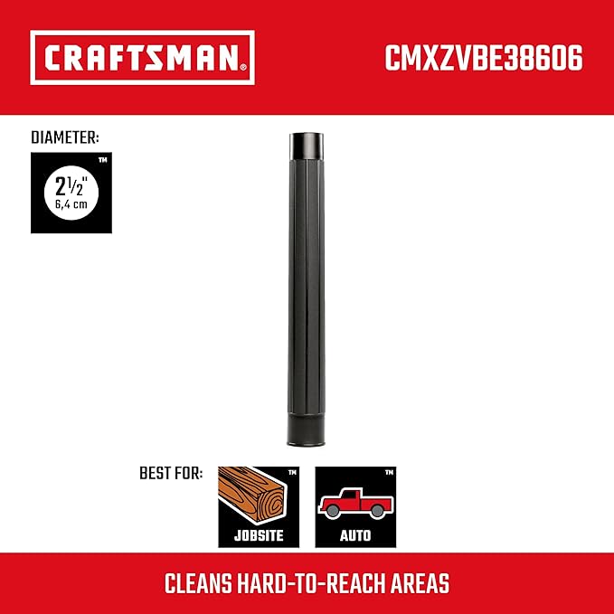 CRAFTSMAN CMXZVBE38606 2-1/2 in. Extension Wand Wet Dry Vac Attachment, Industrial-Grade Shop Vacuum Accessory for Extending Reach While Cleaning, Fits 2-1/2 in. Hose Diameter