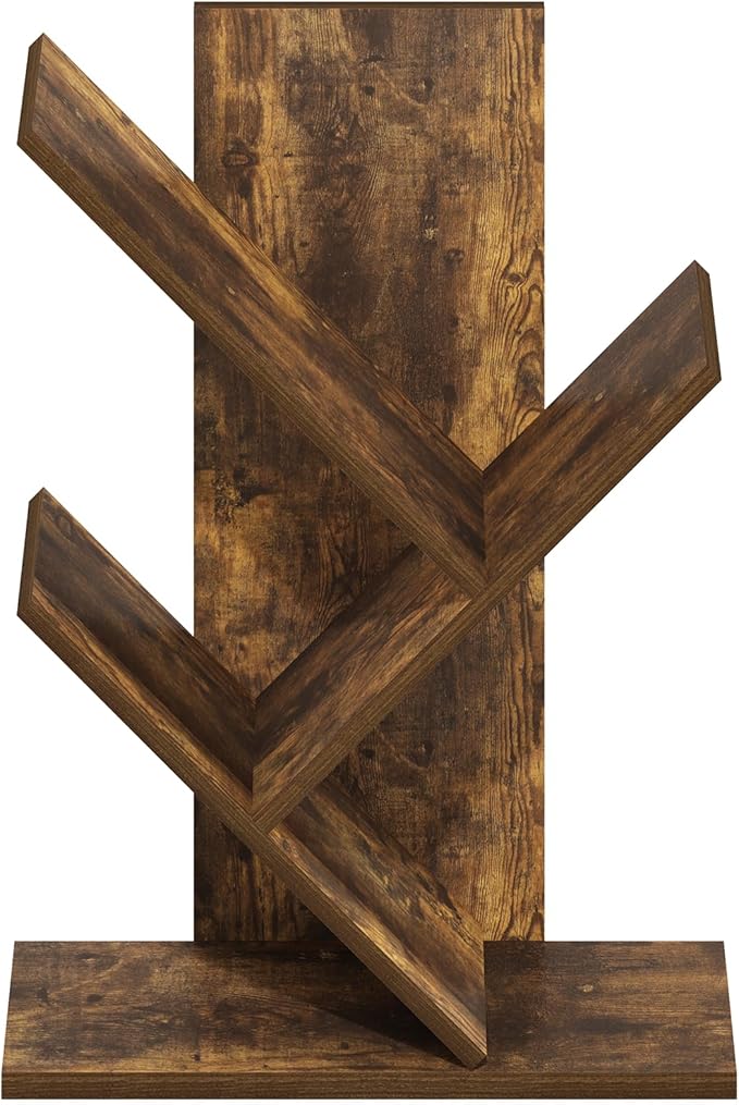 Furinno Tree Book Shelf, 3-Tier Bookshelf, Tree Bookcase for Room Decor, 8.4 x 15.7 x 21.3, for Living Room, Bedroom, Home Office, Amber Pine | Furinno, Tree Bookshelf, 3-Tier, Floor Standing, Tree Bookcase, Amber Pine