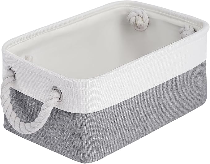 Storage Baskets for Shelves 11.8x7.9x5.2 Inch, Foldable Fabric Storage Bins with Handles, Small Storage Baskets for Organizing Closet, Office, Home Organization (1-Pack, White&Gray)