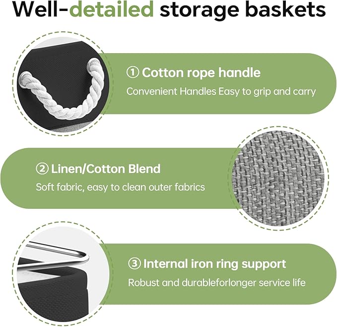 13x13 Inch Cube Storage Bins with Reinforced Bottom Cardboard, 6 Pack Large Foldable Fabric Storage Cubes with Handles for Shelf, Closet, Laundry Organization (Black&Gray)