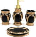 LUANT 4 Pieces Bathroom Accessory Set Including Tumbler, Toothbrush Holder, Soap Dish and Soap Dispenser, Black with Gold