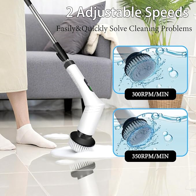 Spin Scrubber,9-In-1Multifunctional Cleaning Brush with Detachable Handle,9 Replaceable Brush Heads&LCD Display,Rechargeable Electric Spin Scrubber for Bedroom,Bathroom,Kitchen,Car