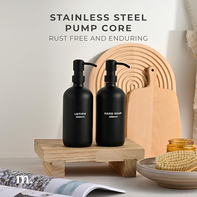 MaisoNovo Soap Dispenser 2-Piece Set | 16.9oz Black Bottles with Black Plastic Pumps