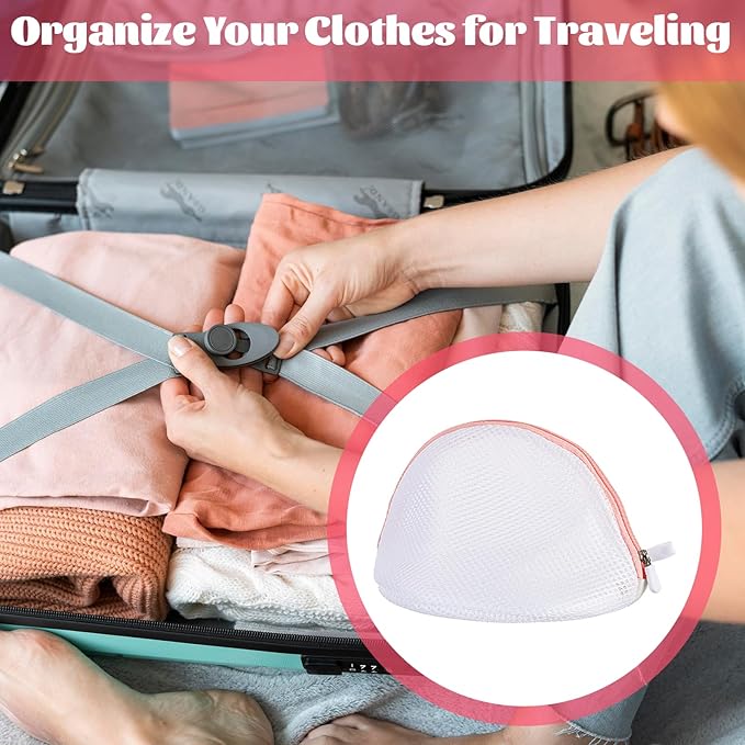 3 Pcs Bra Washing Bags for Laundry, Mesh Bra Laundry Bag with Zipper, Women Lingerie bags for Washing Delicates, Underwear Bag for Socks, Tights (White and Pink)
