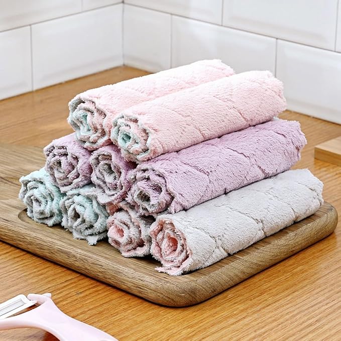 20pcs Microfiber Cleaning Cloths Thick Water Absorbent Dish Towels Dual-Layer Kitchen Wiping Rags Non-Stick Oil for Home and Dishwasher Use Random Color