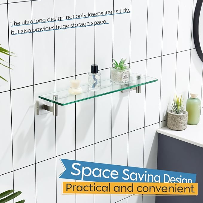 KOKOSIRI Floating Shelf Bathroom Wall Mount Shelves 20-Inch for Bedroom, Living Room, Kitchen, Storage Hanging Rack Brushed Stainless Steel B1105BR-L20