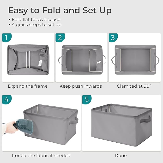 Storage Basket Bins with Metal Frame, Large Collapsible Fabric Storage Baskets for Organizing Shelf, Basket Organizer W/Handles for Blankets, Towels, Laundry, Shelves, 18-Pack, Grey