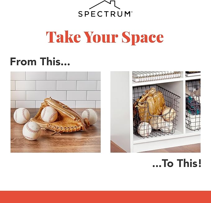 Spectrum Wire-Basket for Organizing (Medium, Industrial Gray) - Sturdy Scoop Pantry Basket Storage - Wire Storage Basket Organizer for Kitchen, Shelf, Closet, Bathroom, Garage & More (Pack of 6)