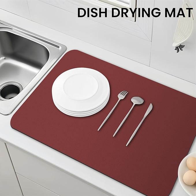 WISELIFE Dish Drying Mat Super Absorbent Drying Mat Large Dish Drying Mats for Kitchen Counter Easy Clean Dish Mat Kitchen Drying Mat18"x 28" Classic Red