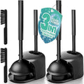 2PACK 3 in 1 Toilet Brush and Plunger Set with Crevice Cleaning Brush, Toilet Plunger and Brush Set with Extra Long Handle, Plungers for Bathroom Accessories, Toilet Plunger with Holder, Black