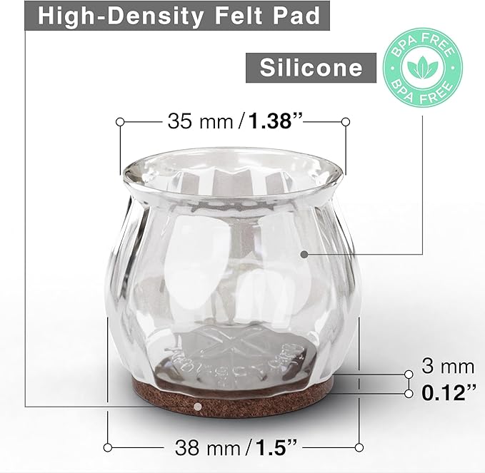 32 PCS Chair Leg Floor Protectors with Felt Pads X-Protector - 1.4" - 1.8" - Furniture Pads for Hardwood Floors - Clear Chair Pads - Floor Protectors for Chairs - Brown Chair Leg Covers!