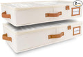 HOMELUX THEORY 2pc Under Bed Storage Containers, Bedroom Under the Bed Drawer Storage Organizer with Bins and Lids, Large Underbed Clothes Storage Box Ideal for Blanket, Fabric, & Shoes (Ivory)