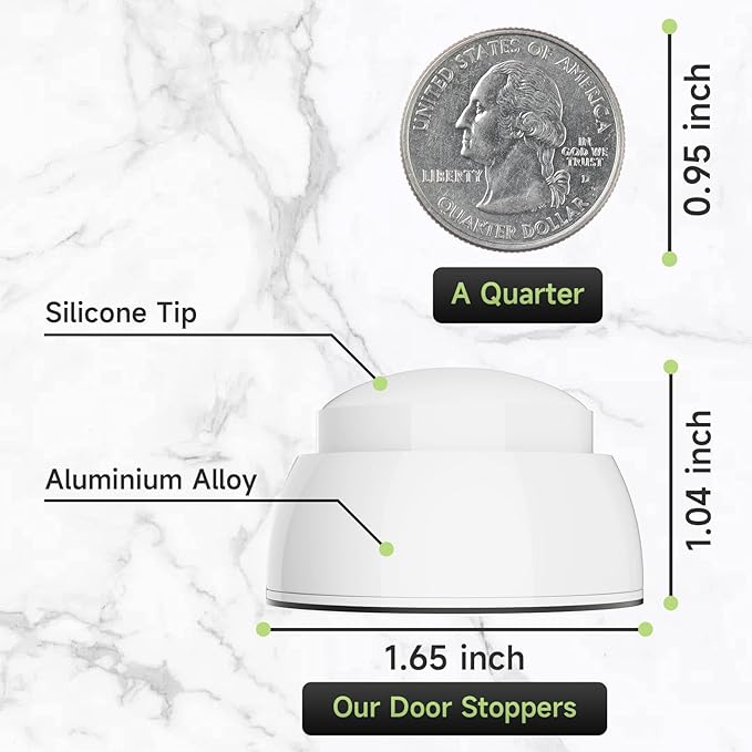 4PCS Door Stopper Wall Protector with Silicone Head, Aluminum Door Knob Wall Protector, Spring Shock Absorption Technology, 1.65" Door Stoppers for Wall, Adhesive Installation or with Screw, White