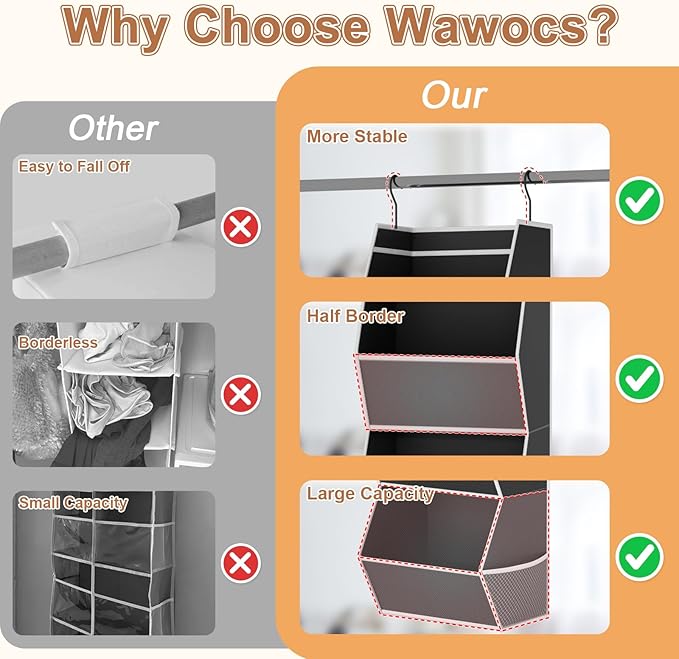 Hanging Closet Organizer 4 Shelf Collapsible Bedroom Closet Organizers and Storage Hanging with Mesh Pocket for Clothes, Closet Hanging Organizers and Storage for Fabric Wardrobe Space Saver, Black