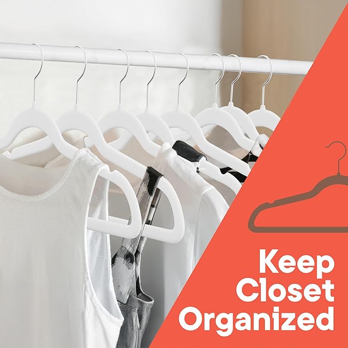 White Velvet Hangers 80 Pack – 360° Swivel Hook, Non-Slip and Space Saving Hangers, Heavy-Duty 11 lbs Weight Capacity - Smooth Velvet Finish for Crease-Free Clothes and Effortless Closet Organization