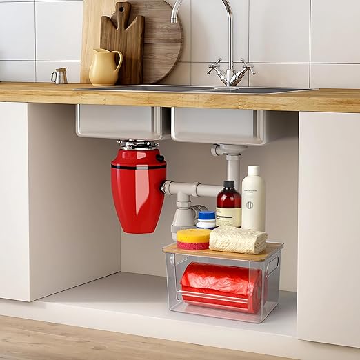 2 Pack Stackable Trash Bag Dispenser with Wooden Top for Large & Extra-Large Rolls – Garbage Bag Holder for 13-33 Gallon Bags – Trash Bag Dispenser Under Sink with Anti-Slip Base for Rolls Storage