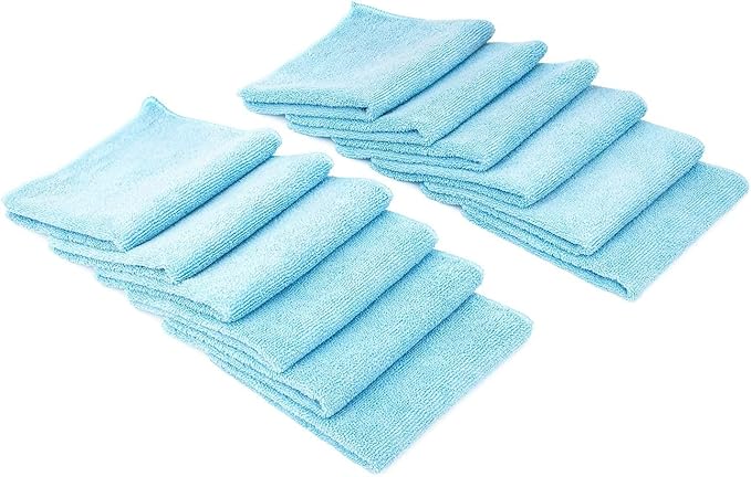 The Rag Company - All-Purpose Microfiber Terry Cleaning Towels - Commercial Grade, Highly Absorbent, Lint-Free, Streak-Free, Kitchens, Bathrooms, Offices, 300gsm, 12in x 12in, Light Blue (12-Pack)