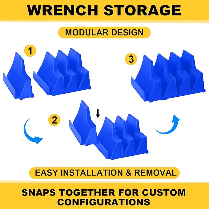 Chunful 100 pcs Modular Wrench Organizer Holder Wrench Tool Organizers Storage Racks Set with Metric & SAE Label for Tool Box Drawer Storage for Father Brother Professional Mechanics Men(Blue)