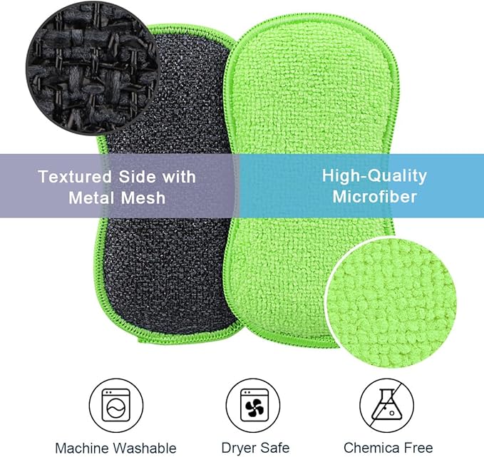 HOMEXCEL 12 Pack Multi-Purpose Scrub Sponges Kitchen Dish Sponge Non-Scratch Microfiber Sponge for Efficiently Cleaning Dishes Pots Pans Green