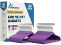Purple Velvet Kids Hangers 50 Pack, 10.83" Non-Slip Baby & Toddler Hangers for Clothes, Space-Saving Slim ABS Plastic with 360° Swivel Hook & Notched Shoulders, Up to 10 lb Capacity