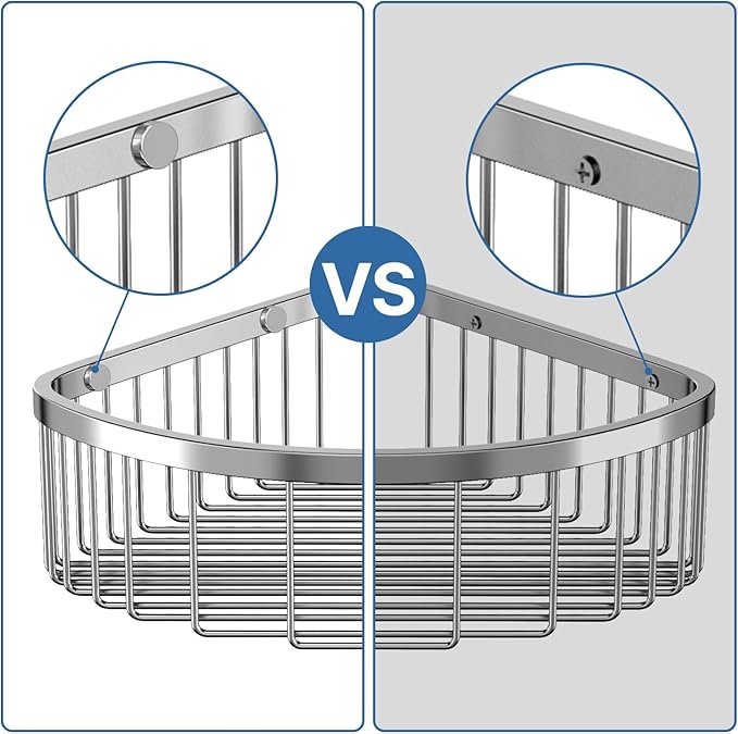 TENOVEL Shower Basket Brushed Stainless Shower Corner Shelf, 304 Caddy Stainless Steel Rustproof, Organizer Wall Mounted Basket(Includes Screws)