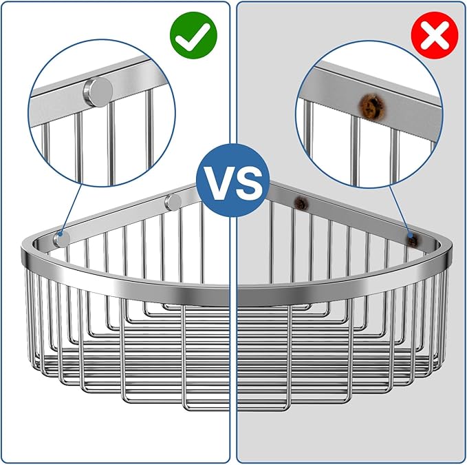 TENOVEL Shower Basket Brushed Stainless Shower Corner Shelf, Caddy Stainless Steel Rustproof, Organizer Wall Mounted Basket(Includes Screws)