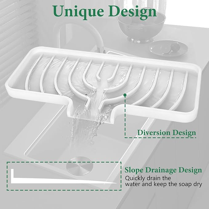 GUUKIN Sponge Holder for Kitchen Sink , 9.8"×4.9" Silicone Dish Drying Mat, Scrub Daddy Holder, Kitchen Sink Accessories, Suitable for Kitchens & Bathrooms (White)