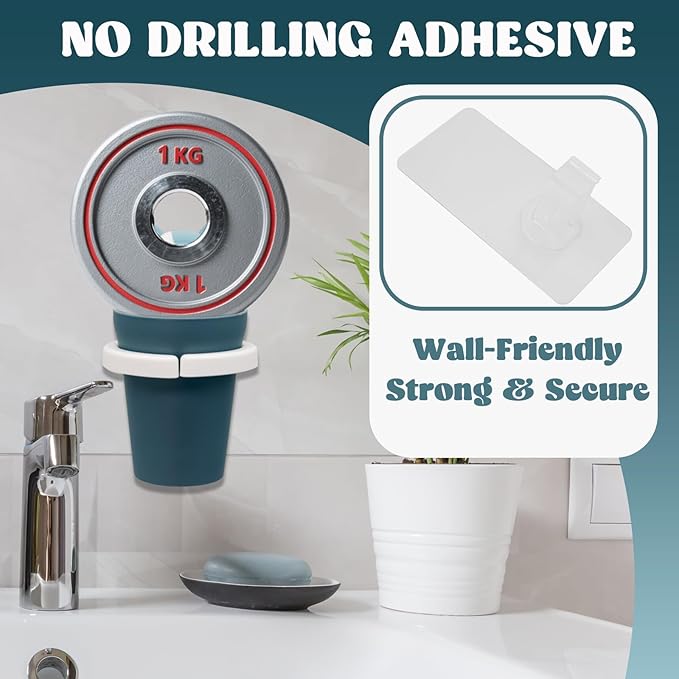 Cute Kids Toothbrush Holder with Cup & Toothpaste Wall Mounted, Adhesive Bathroom Organizer - Kids Bathroom Decor Accessories, Animal Toothbrush Holders for Kids - Blue Cow