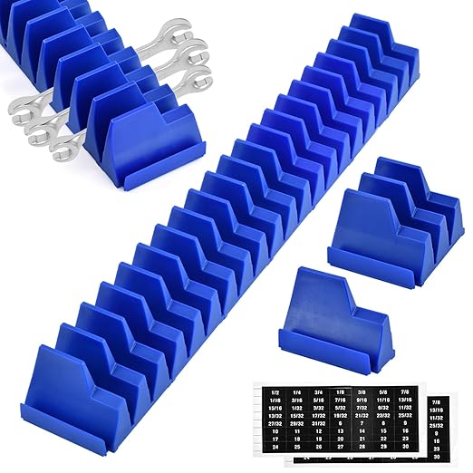 48 pcs Magnetic Modular Wrench Organizers for Tool Drawers, Tool Storage Holder Wrench Rack with Metric & SAE Labels (Color:Blue)