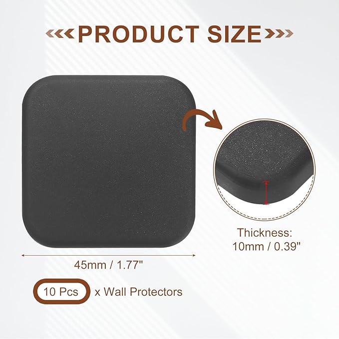 PATIKIL 10Pcs Door Knob Wall Protector, 1.8" Square Silicone Door Stoppers Self Adhesive Handle Bumper Cushion Pad Quiet Wall Protector for Fridge Home Office, Black(0.4" Thickness)