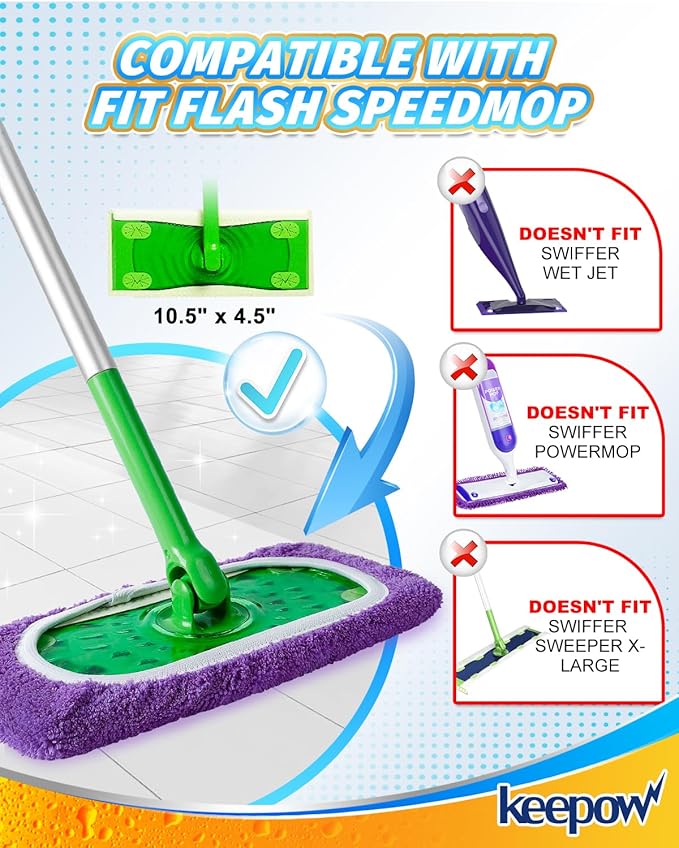 KEEPOW Reusable Mop Pads Compatible with Swiffer Sweeper Mop, Microfiber Dry Sweeping Cloths & Machine Washable Wet Pads Refill for All Sealed Floors - Stone, Hardwood, Laminate & Tile (8 Purple)