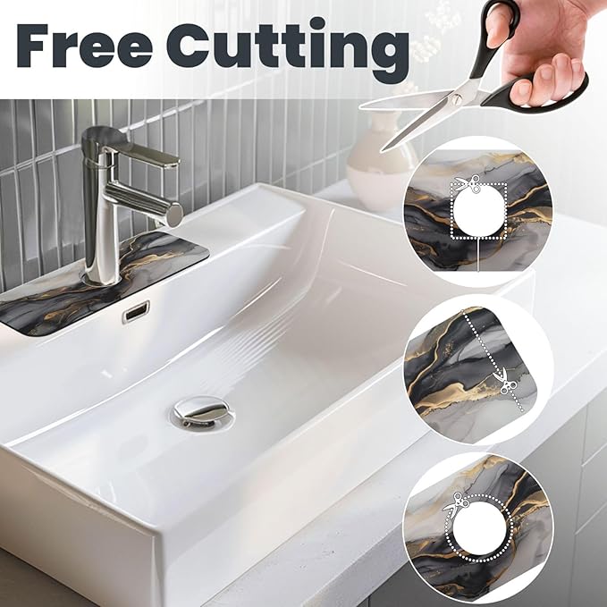 Faucet Draining Mat For Kitchen Sink, Black And Gold Marble Diatom Mud Absorbent Drain Pad For Bathroom Kitchen Sink Splash Guard Drying Mat
