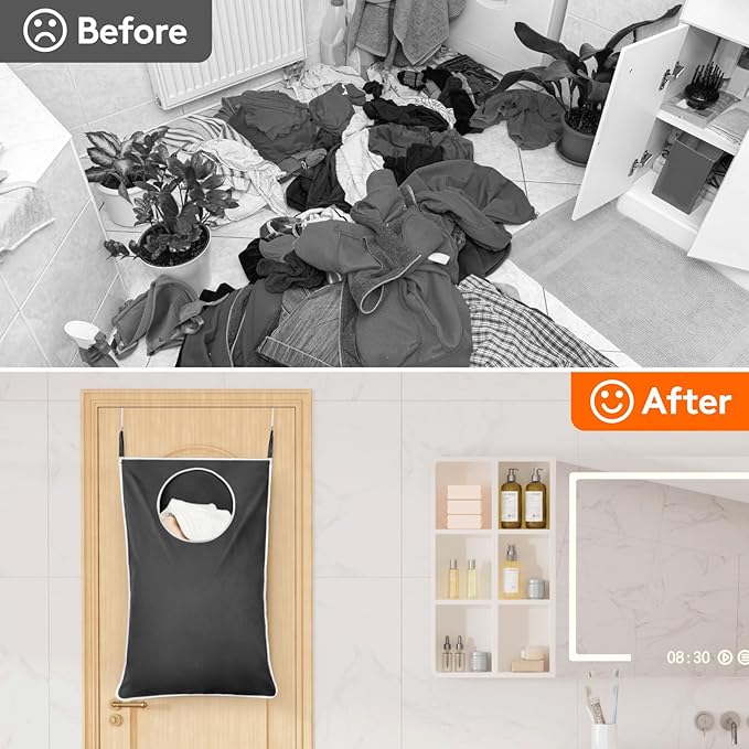 Lifewit 1 Pack Over Door Laundry Hamper, Large Collapsible Hanging Laundry Hamper, Hanging Laundry Basket Bag for Bathroom Bedroom Dirty Clothes Storage Organizer, Dark Gray