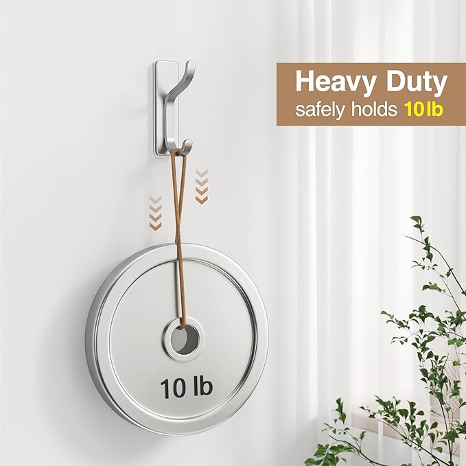 pickpiff Adhesive Wall Coat Hooks - Heavy Duty Stick-On Door Hanger, Metal Hook for Hanging Towel,Purse, Robe, Backpack, Jacket, Clothes - for Bathroom,Dorm, Closet, Kitchen - Silver, 4 Pack