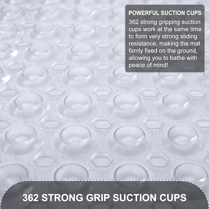 Bath Tub and Shower Mats, Non Slip 40 x 16 Inch Extra Long Bathtub Mat, Machine Washable Bathmat with Drain Holes, Suction Cups for Bathroom Floor, Clear